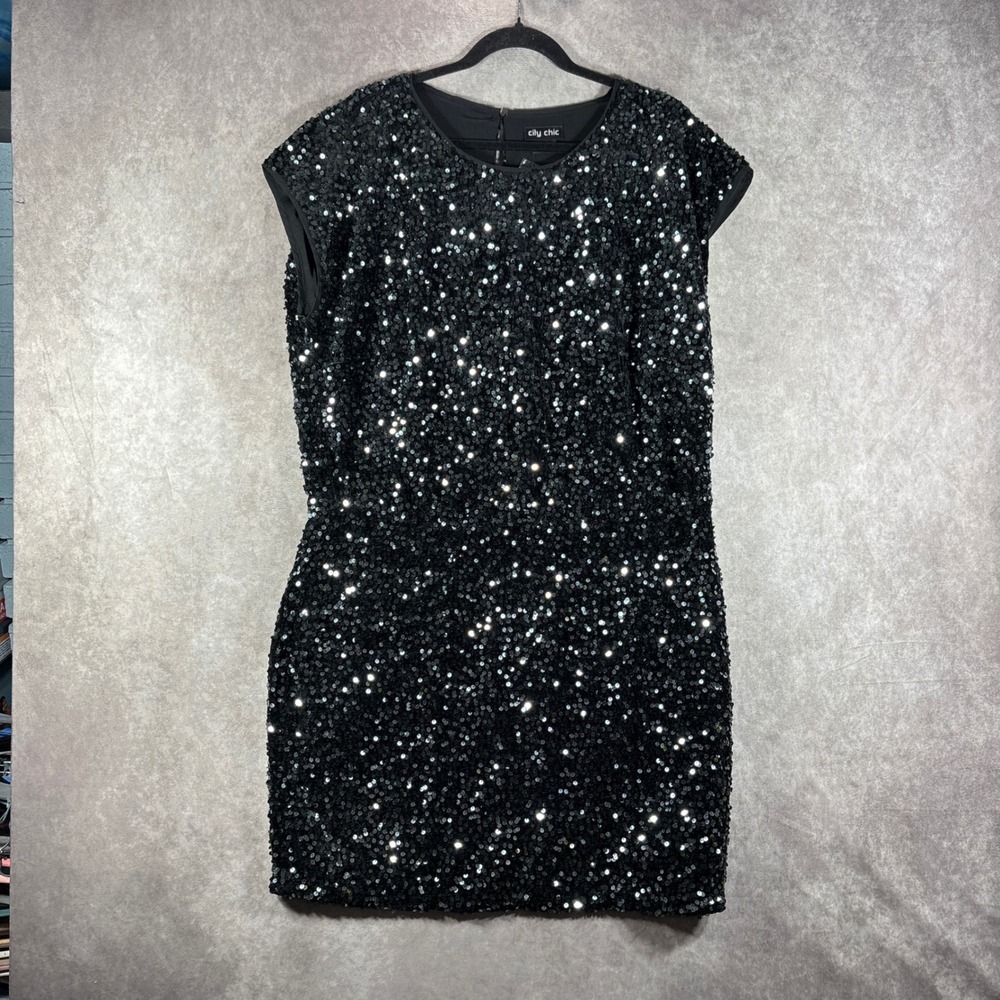 City Chic Dress Women M/18 Black Sequin Party Cocktail Sparkly NEW